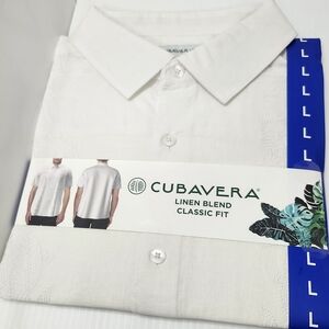 Cubavera Men's Classic Brilliant White Linen Shirt Large Camp Tropical
